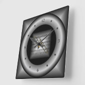 Horloge Carrée Trombone ~ 3D Partition ~ Coussin Argent/Noir ~ (Angle)
