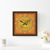 Horloge Carrée Trombone On Musical Scroll & Russet Orange ~ (Maison)