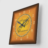 Horloge Carrée Trombone On Musical Scroll & Russet Orange ~ (Angle)