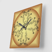 Horloge Carrée Trombone ~ Scroll musical ~ Arrière - plan d'or ~ (Angle)