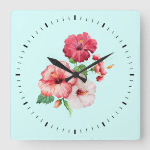 Horloge Carrée Tropcal hibiscus floral