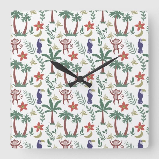 Horloge Carrée Tropical animals seamless pattern macaw and monkey (Recto)