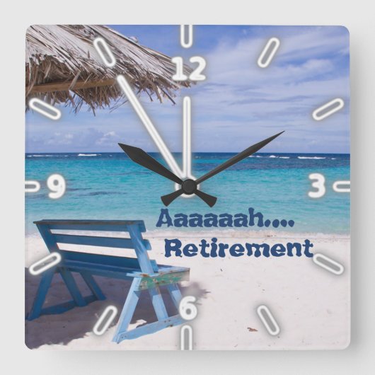 Horloge Carrée Tropical Beach, chaise, Ahhh Retirement (Recto)