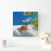 Horloge Carrée Tropical Beaches | Lounge Chairs Beach, Bora Bora (Maison)
