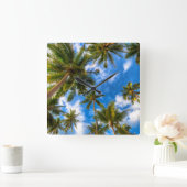 Horloge Carrée Tropical Beaches | Palm Trees on Blue Sky (Maison)