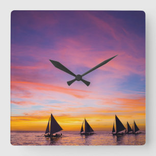 Horloge Carrée Tropical Beaches   Sunset Sailboats, Phillipines