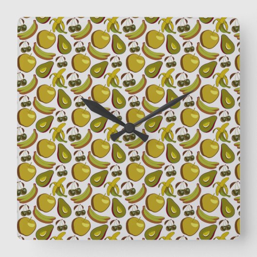 Horloge Carrée Tropical fruit seamless pattern yellow and white (Recto)