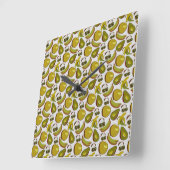 Horloge Carrée Tropical fruit seamless pattern yellow and white (Angle)
