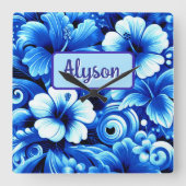 Horloge Carrée Tropical Hawaiian Flowers Hibiscus Personalized (Recto)