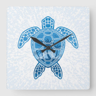 Horloge Carrée Tropical Island Sea Turtle Design en bleu