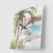 Horloge Carrée Tropical "Nap Time" (Angle)