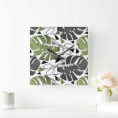 Horloge Carrée Tropical print monstera leaves scissors jungle exo (Maison)