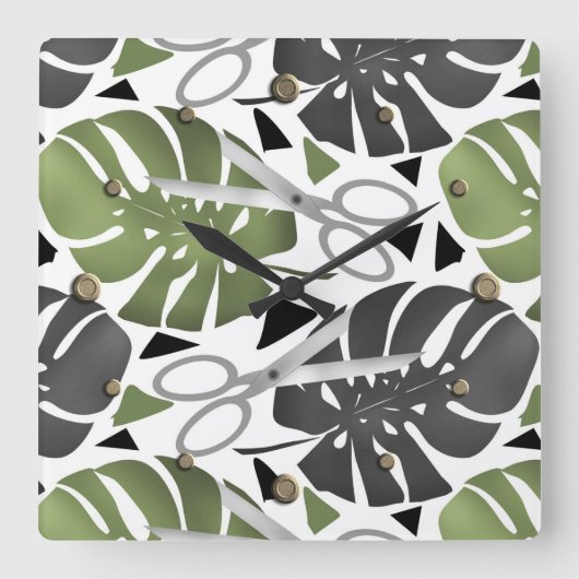 Horloge Carrée Tropical print monstera leaves scissors jungle exo (Recto)