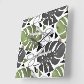 Horloge Carrée Tropical print monstera leaves scissors jungle exo (Angle)