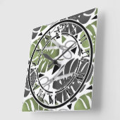 Horloge Carrée Tropical print monstera leaves scissors jungle exo (Angle)