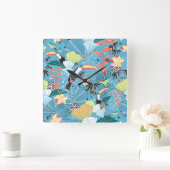 Horloge Carrée Tropical Texture With Toucans and Hummingbirds (Maison)