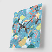 Horloge Carrée Tropical Texture With Toucans and Hummingbirds (Angle)