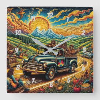 Horloge Carrée Truckin' - Sun-Kissed Road Trip