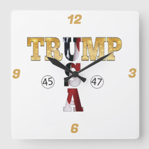 Horloge Carrée Trump Gold ⛳ Presidential USA 45 47 🏆