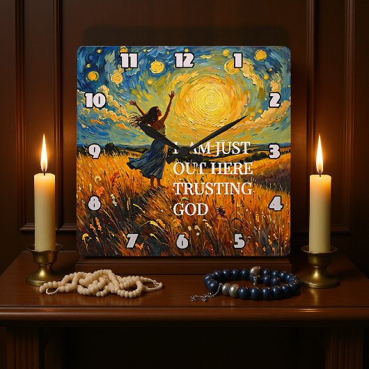 Horloge Carrée Trusting God in a Golden Field Artwork