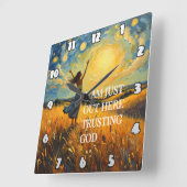 Horloge Carrée Trusting God in a Golden Field Artwork (Angle)