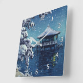 Horloge Carrée Tsuchiya Koitsu - Neige sur l'Ukimido à Katada (Angle)