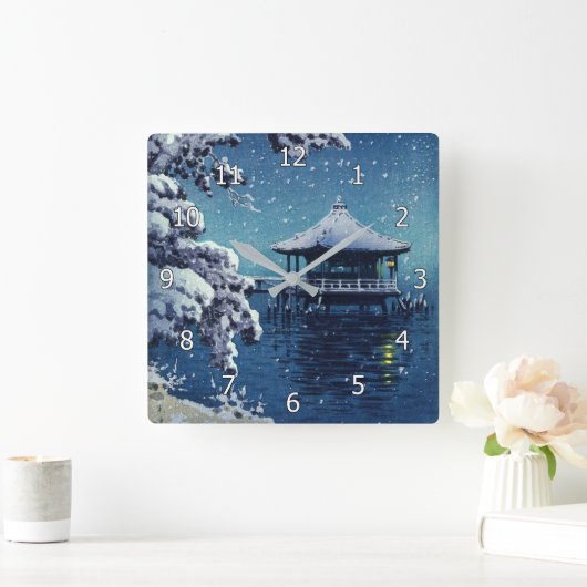 Horloge Carrée Tsuchiya Koitsu - Neige sur l'Ukimido à Katada (Maison)