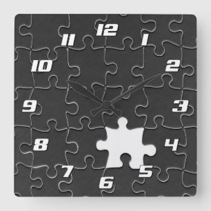 Horloge Carrée Tu Me Complètes Romantique Puzzle Noir et Blanc