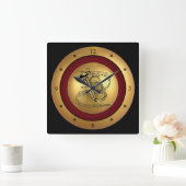 Horloge Carrée Tuba~Musical Scroll~Gold/Maroon/Black Background~ (Maison)