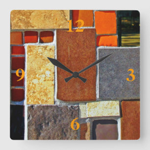 Horloge Carrée Tuiles Brown et oranges