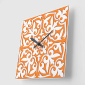 Horloge Carrée Tuiles marocaines - corail orange et blanc (Angle)