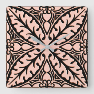 Horloge Carrée Tuiles marocaines - rose et noir de pêche
