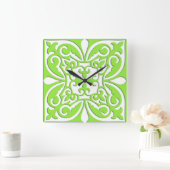 Horloge Carrée Tuiles marocaines - vert citron et blanc (Maison)