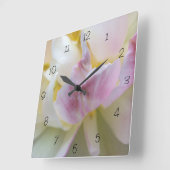 Horloge Carrée Tulipe blanche et rose (Angle)