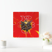 Horloge Carrée tulipe jaune rouge (Maison)