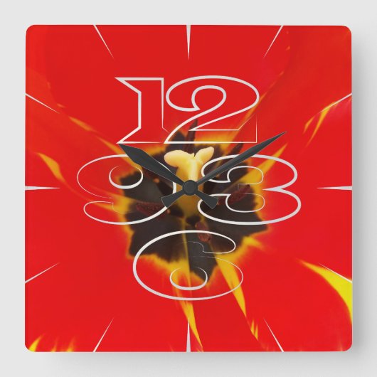 Horloge Carrée tulipe jaune rouge (Recto)