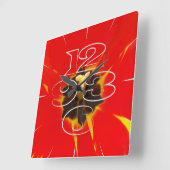 Horloge Carrée tulipe jaune rouge (Angle)
