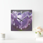 Horloge Carrée Tulipe Violette Pale Avec Fleur D'Abeille (Maison)
