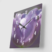 Horloge Carrée Tulipe Violette Pale Avec Fleur D'Abeille (Angle)