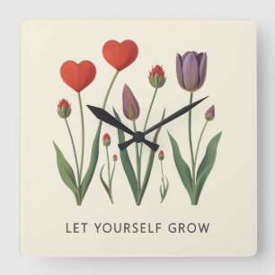 Horloge Carrée Tulipes en forme de cœur Floral Heart Laissez-vous