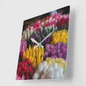 Horloge Carrée Tulipes multicolores (Angle)