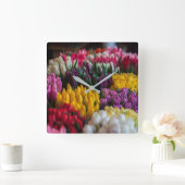 Horloge Carrée Tulipes multicolores (Maison)