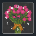 Horloge Carrée Tulipes roses du tableau noir<br><div class="desc">Chalkboard Pink Tulips Toutes les Occasions objets thématiques conçus par Umua. Imprimé et expédié par Zazzle ou ses partenaires.</div>