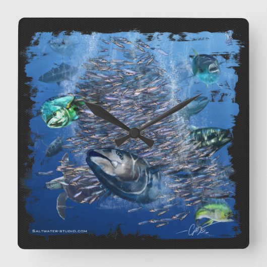 Horloge Carrée Tuna and Bait Wall clock (Recto)
