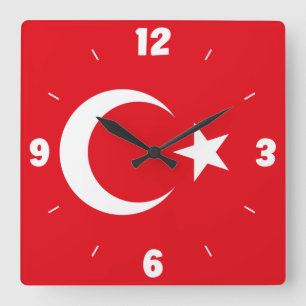 Horloge Carrée Turquie Drapeau Chiffres Rouge Blanc Croissant Éto