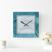 Horloge Carrée Turquoise Abstrait. (Maison)
