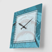 Horloge Carrée Turquoise Abstrait. (Angle)
