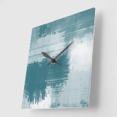 Horloge Carrée Turquoise Blanc Abstrait (Angle)