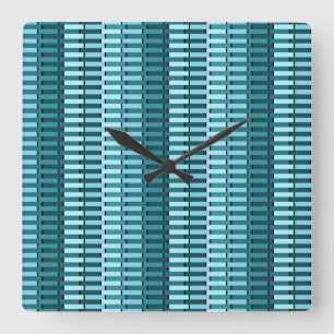 Horloge Carrée Turquoise Bleu Contemporain Abstrait Motif de band