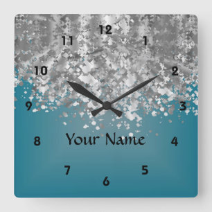 Horloge Carrée Turquoise bleu et faux parties scintillant